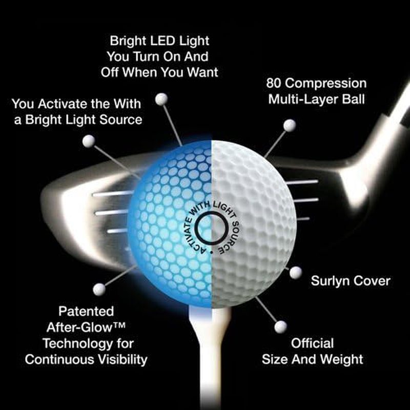 Light up LED Golf Balls (6 Ball Pack) - Professional Glowing Golf Balls with Internal LED Lights (Green)