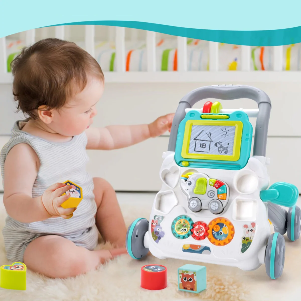 Baby Push Walker – Musical Toddler Learning Walker with Drawing Board